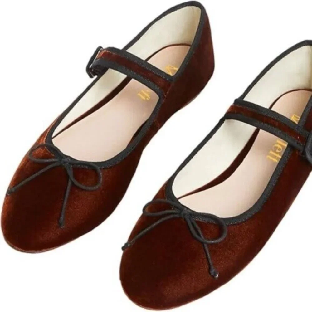 Size 7.5 Miss Left Women Bowknot Ankle Strap Classic Ballet Flats Burgundy - Picture 3 of 12